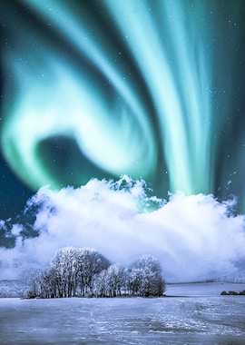 Green aurora in the winter