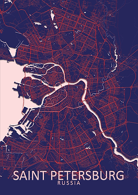 Saint Petersburg Blue Map