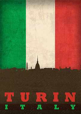 Turin Italy Skyline Flag