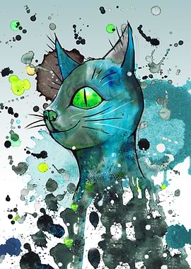 Wild blue grunge cat