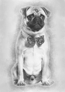 Pug in red bow tie sitting