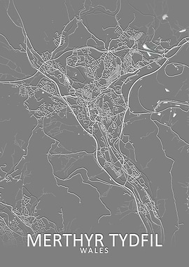 Merthyr Tydfil Grey Map