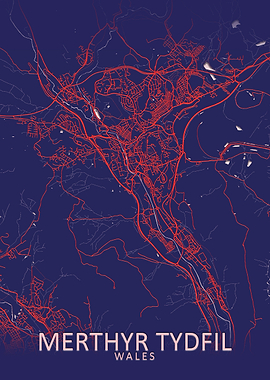 Merthyr Tydfil Blue Map