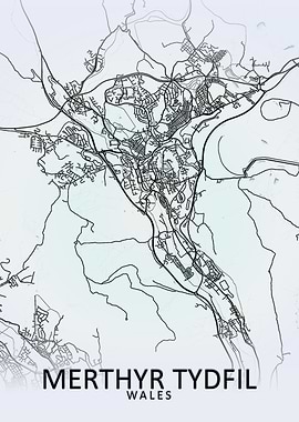Merthyr Tydfil White Map