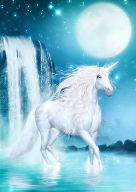 Unicorn at the waterfall