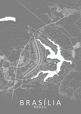 Brasilia Grey City Map
