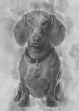 Dachshund dog looking at c