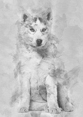 Husky dog 2 months old sit