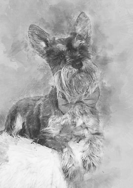 Schnauzer lying against wh