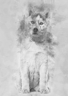 Husky dog 2 months old sit