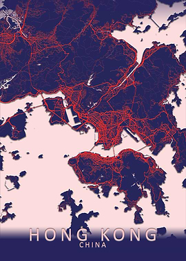 Hong Kong Blue City Map
