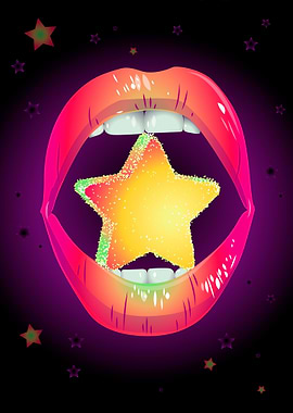 female lips with a star