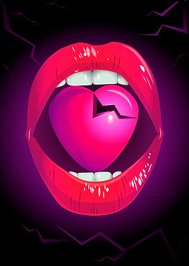 red lips with a broken hea