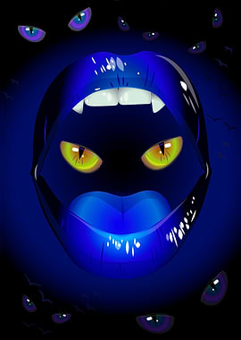 lips with feline eyes