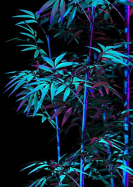 Tropic neon bamboo leaves