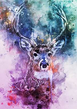 Pink and Blue Light Deer