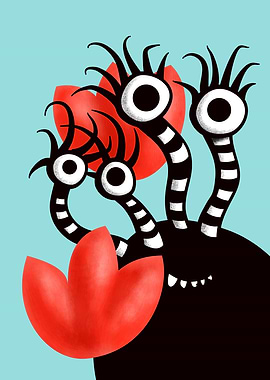Cute Monster With Tulips