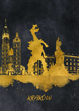 Krakow skyline gold black