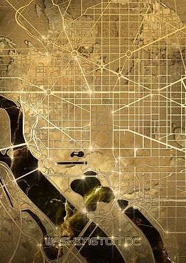 washington dc map gold