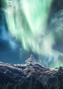 Aurora borealis with fog