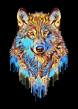 Wolf Watercolor Drip