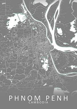 Phnom Penh Grey City Map