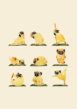 Pug Yoga Watercolor
