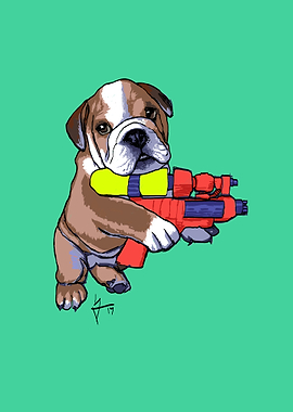 Bulldog with Watergun