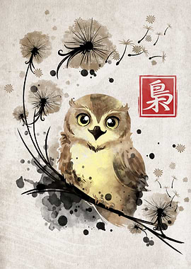 Dandelion owl watercolor