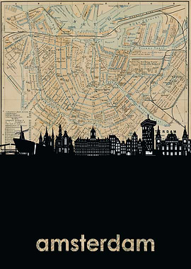 amsterdam skyline sepia