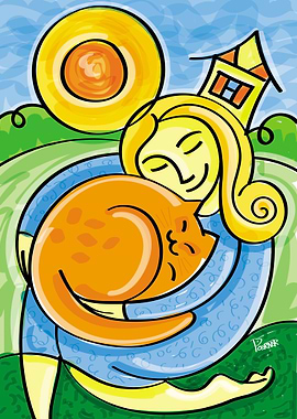 Mulher com gato laranja