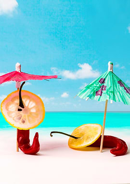 Red Peppers On The Beach