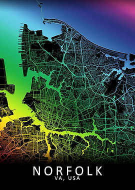 Norfolk VA USA City Map