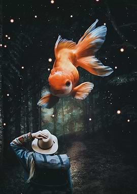 Chinese Goldfish in Forest
