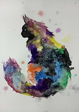 cat galaxy watercolor