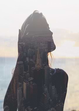cityscape shadow woman