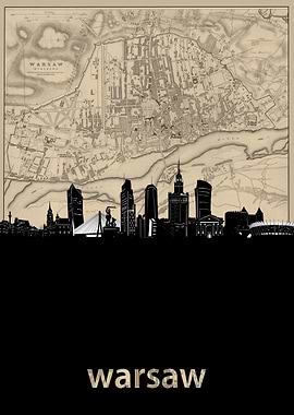 warsaw skyline sepia