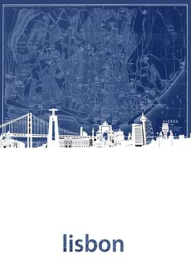 lisbon skyline blue