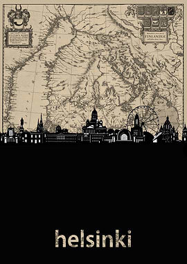 helsinki skyline sepia