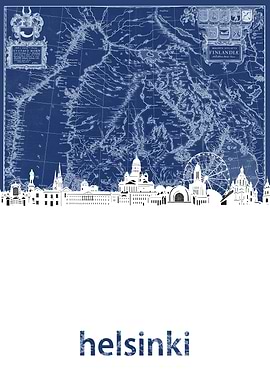 helsinki skyline blue