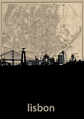 lisbon skyline sepia