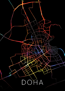 Doha Qatar Watercolor City