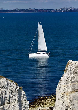 Yacht at Old Harry Rocks