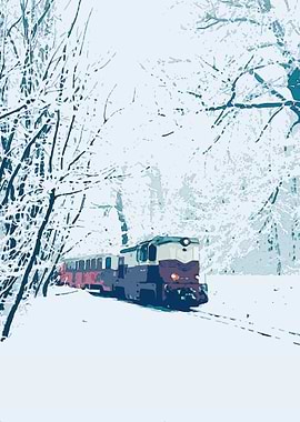 Train in the winter forest