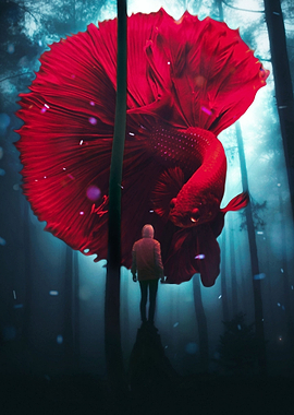 Red halfmoon betta fish