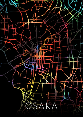 Osaka Japan Watercolor Map