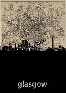 glasgow skyline sepia