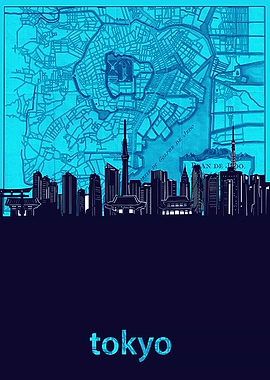 tokyo skyline turquoise