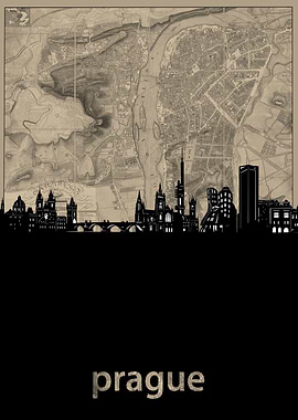 prague skyline sepia