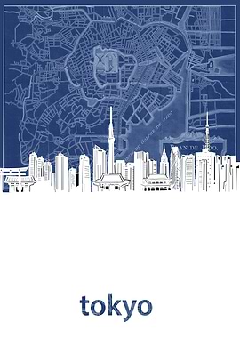 tokyo skyline blue
